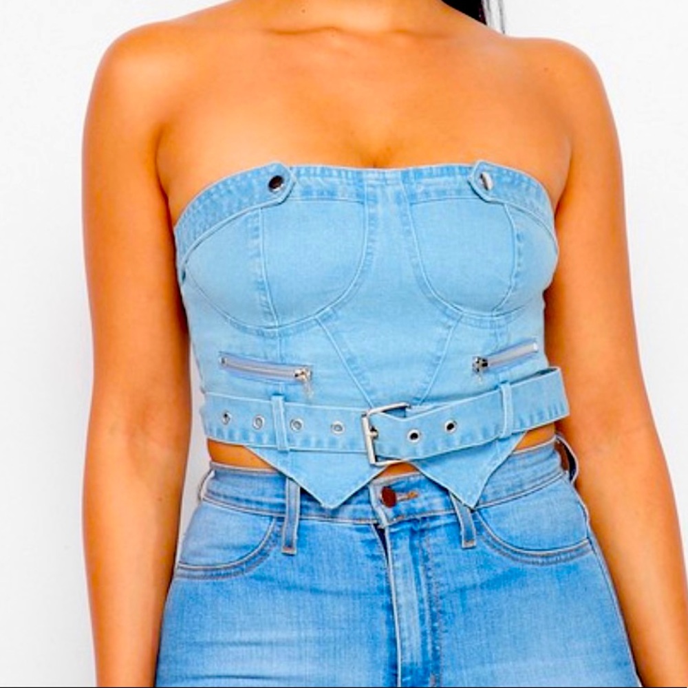 Blue jean crop halter top